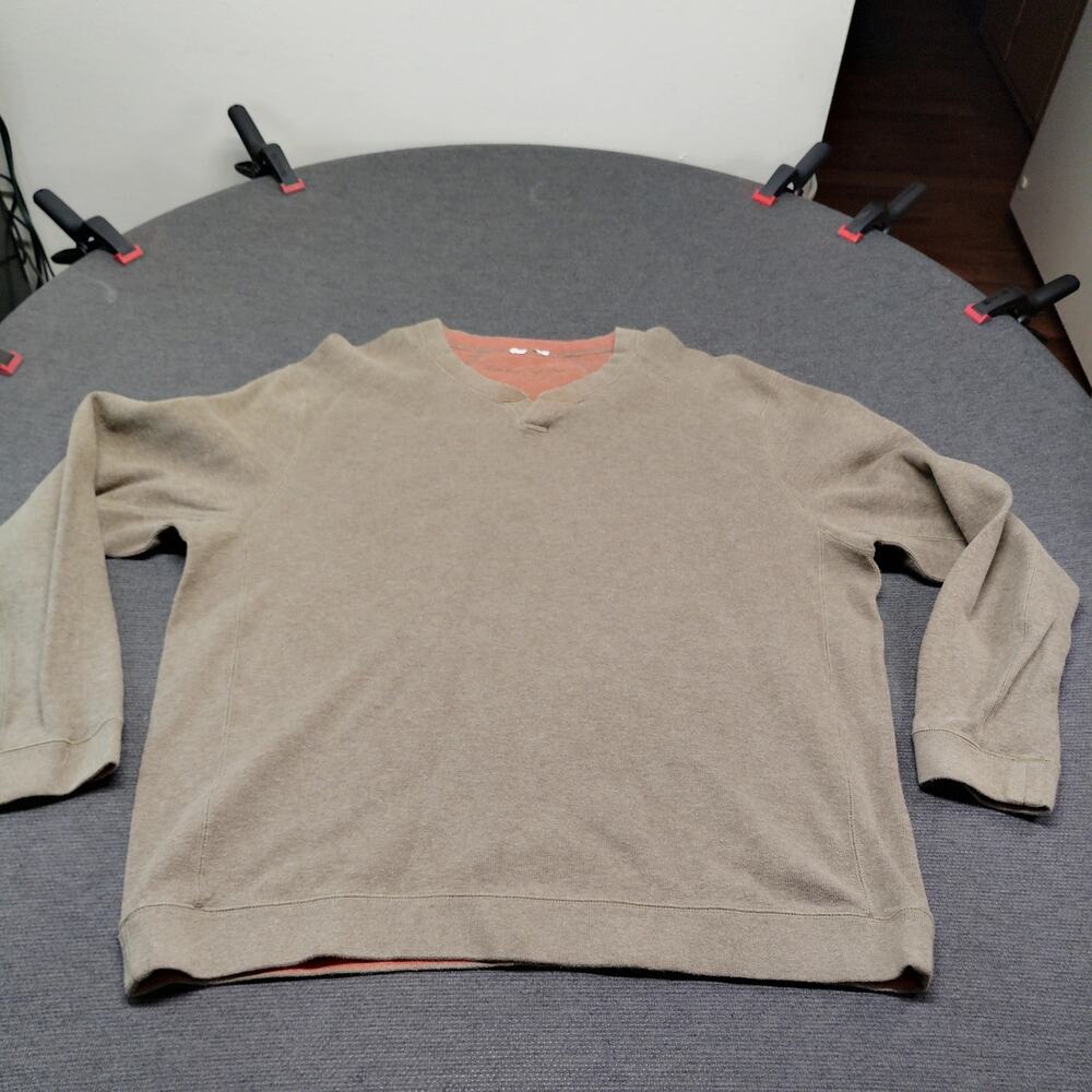 Tommy Bahama Mens XLarge Tan Beige Reversible V-Neck Pullover Sweater Contrast
